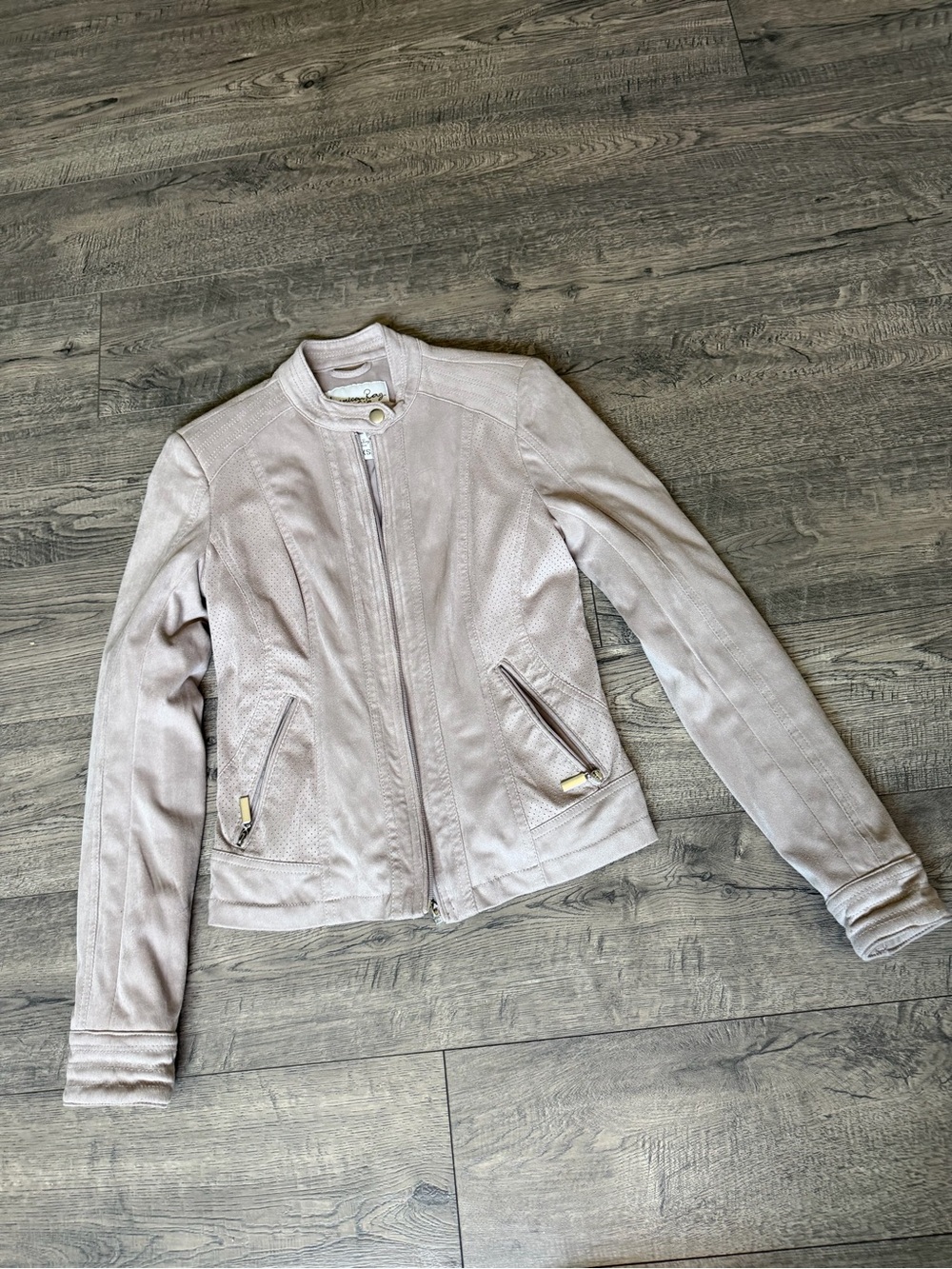 American Rag Light Blush Faux Suede Moto Jacket
